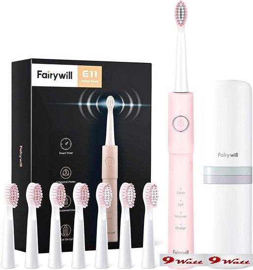 Электрическая зубная щетка Fairywill E11 (розовый, 8 насадок) - фото